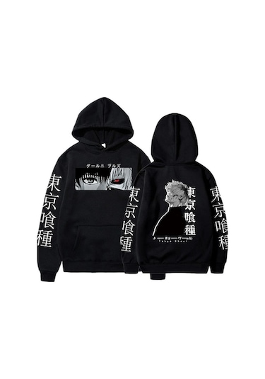 Novahub Anime Tokyo Ghoul Ken Kaneki Manga Hoodie Kazaklar Uzun Kollu Ken Kaneki Karikatür Rahat Moda Kumaş Kazak Kazak Tops Siyah - M Siyah