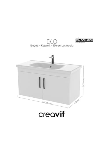 Creavit D20 100 Cm Kapaklı Lavabo Dolabı Beyaz Melamin Kapak Beyaz