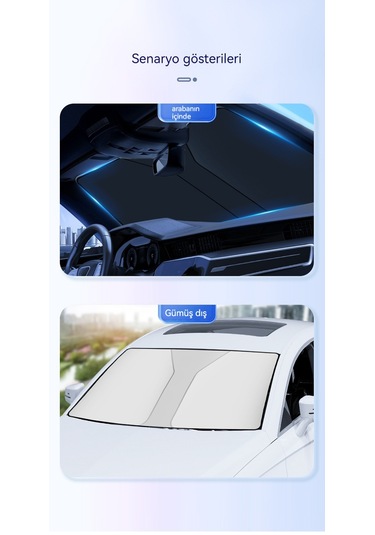 Katlanır Araba Güneşlik Tam Karartma Titanyum Gümüş Büyük Boy 06