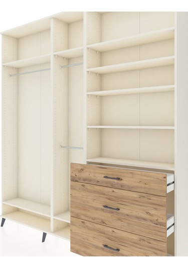 Arges Dolap 9 Raflı 3 Çekmeceli 3 Askılı 220x30x243 Aytaşı-aytaşı/çam Aytası/atlas Çam