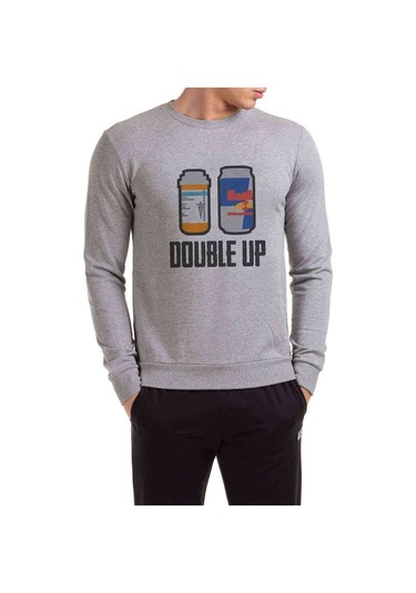 Double Up Baskılı Gri Erkek Örme Sweatshirt