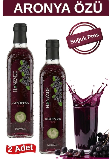 Hanzade Bitkisel Aronya Özü 500 Ml X 2 Adet Soğuk Pres, Yoğun Tat, Cam Şişe