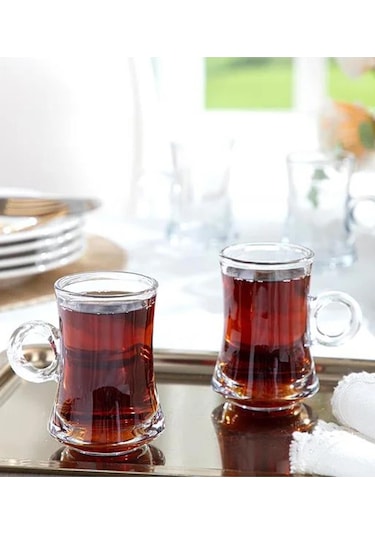 6 Lı Lüks Cam Kulplu Çay Fincanı Çay Bardağı 110ml