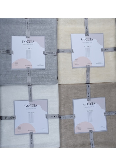 Damla Keten Görünümlü Leno Tül Perde Pilesiz Ekru