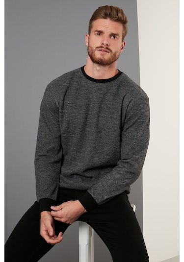 Buratti Slim Fit Bisiklet Yaka Pamuklu Erkek Kazak 456201 Gri