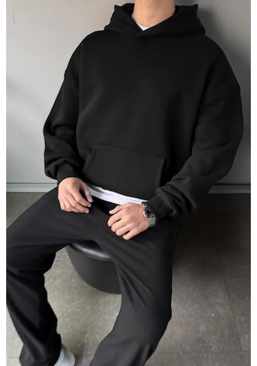 Flaw Basic Oversize Hoodie Siyah Sİyah