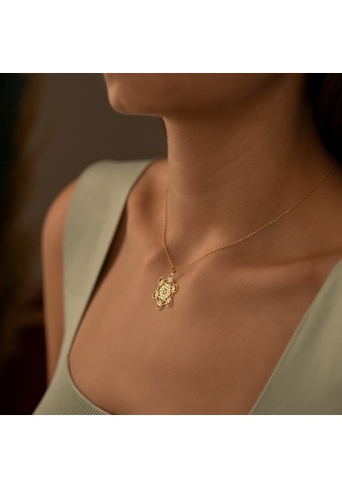 Dkmn Gümüş  Metatron Sembolü Altıgen Biçimli 925 Ayar Kadın Gümüş Kolye