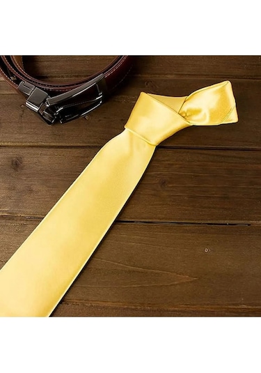 Tezzgelsin Erkek Saten Kravat ve Mendil Set Sarı