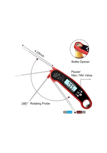 Trendooze Hızlı Okumalı Katlanabilir Problu Termometre - Bbq Ve Fırın İçin