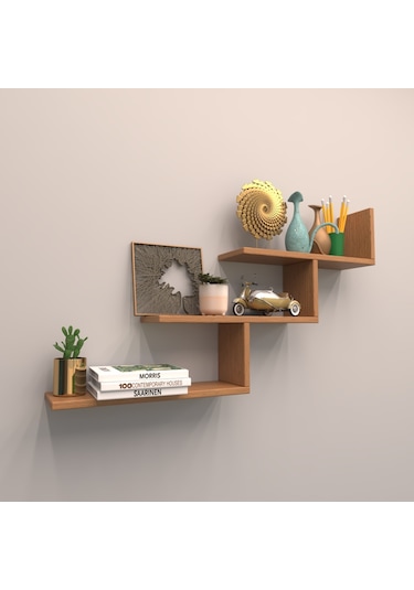 Rafkestir 3 Lü Almira Duvar Rafı Bambu ( Parlak )