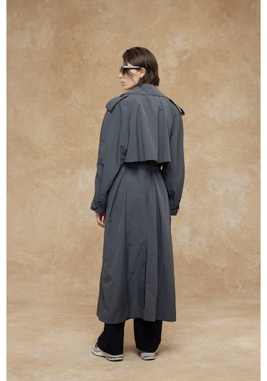 Manuka Teknik Kumaş Oversize Trenckot Antrasit