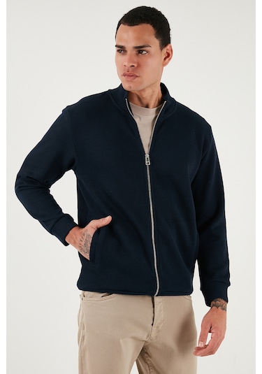 Buratti Pamuklu Relaxed Fit Dik Yaka Fermuarlı Erkek Hırka 5901075 Lacivert