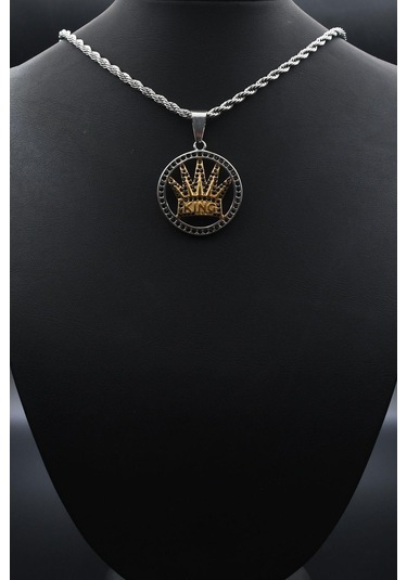 Kral Tacı Figürlü Kolye Paslanmaz Çelik Zincir 902297 Gümüş