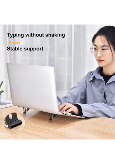 Skycity Laptop Yüksekliği Artırıcı Plastik Folding Stand - Siyah, Çiftli Paket, Masada Gizli Ayaklı Destek