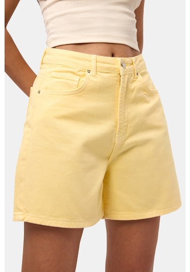 Itsbasic Kadın Light Sarı Diana 6s6-108 Relax Mom Fit Denim Şort