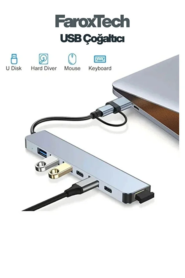 Usb Çoğaltıcı Çoklu Bağlantı Hub Usb 3.0, Usb 2.0, Usb-c, Hdmı, Sd Kart Destekli