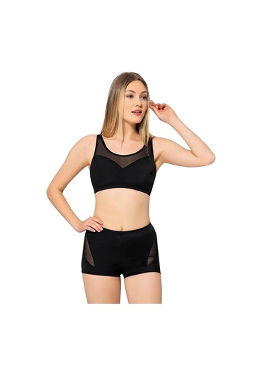 Markahit Argisa Tüllü Transparan Şortlu Bikini Siyah