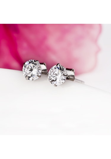 Chavin Yuvarlak Tek Taş Gümüş Zirkon Küpe Be22