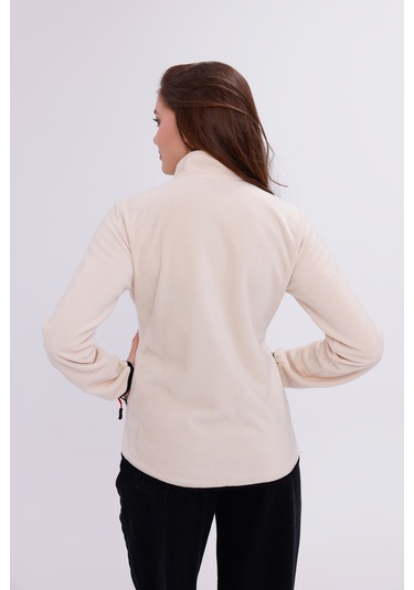 Monox Kadın Slim Fit Tam Fermuarlı Polar Ceket Bej