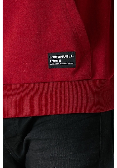 MMetalic Bordo Erkek Kapüşonlu Kanguru Cepli Sweatshirt