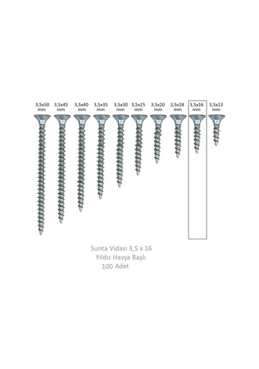 Sunta Vidası, 3,5 X 16 Mm, 100 Adet, Yhb Vida 3,5 x 16