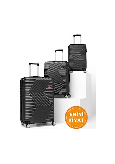 G&d Polo Suitcase Abs 3'lü Siyah Lüx Valiz Seyahat Seti 600.01-set Siyah