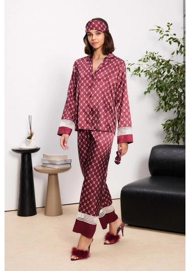 Pierre Cardin Saten Kadın Pijama Takımı - 1320 Bordo