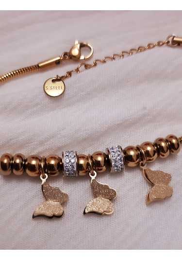 Giftworld Kelebek Charmlı Çelik Bileklik Altın