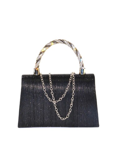 Lazer Kumaş Siyah Abiye Çanta Taşlı Kadın Abiye Çanta Abiye Çanta Siyah Abiye El Düğün Çantası