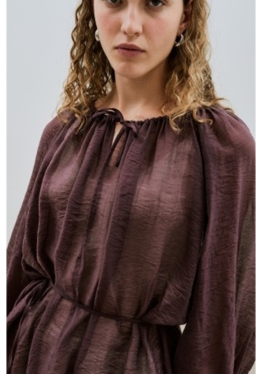 Geniş Manşetli Kuşaklı Tunik Bordo Bordo