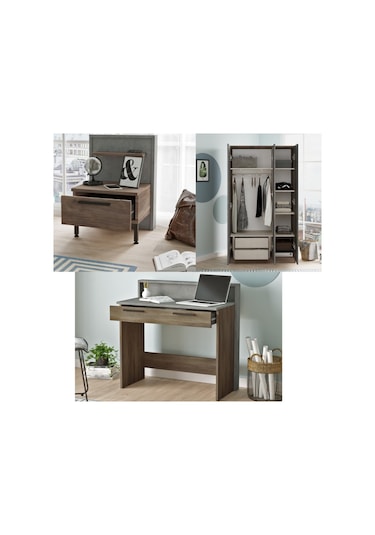 Robin Home Dream Genç Odası Takımı 4'Lü Set Karyola Komodin Gardr Kahverengi