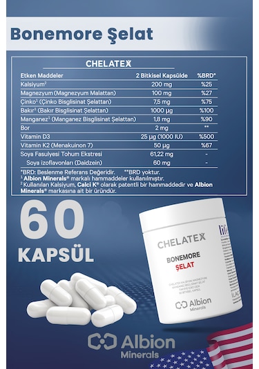Chelatex Bonemore Kalsiyum Magnezyum İçeren Edici Gıda 60 Bitkise