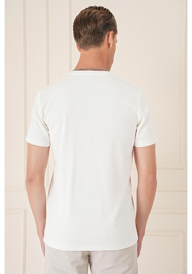 Comfort Fit Bisiklet Yaka Esnek Pamuk Casual Ekru Tişört Ts 885 Ekru