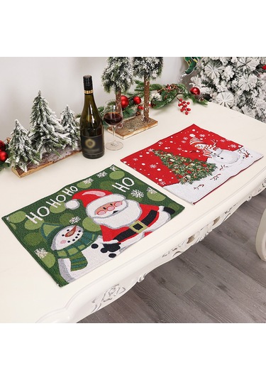 Neevoyu Noel Güneşi Desenli Isıya Dayanıklı Örgü Kumaş Yemek Masası Altlığı 43x33 Cm - Aile, Parti, Bar Kullanıma Uygun