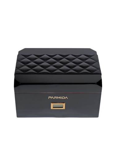 Parmida Siyah Deri Şeritli Çekmeceli Sedir Humidor Puro Kutusu