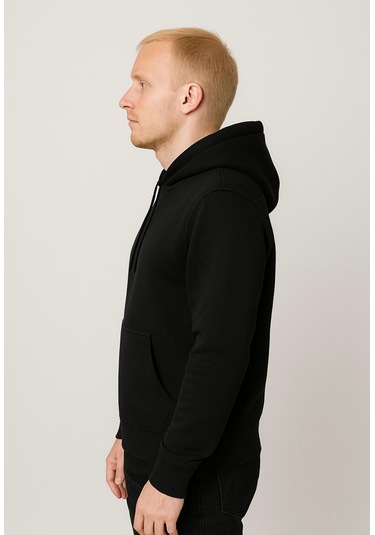 Axxel Erkek Siyah Kapüşonlu Sweatshirt-w1108 Siyah 3 İplik Şardonlu