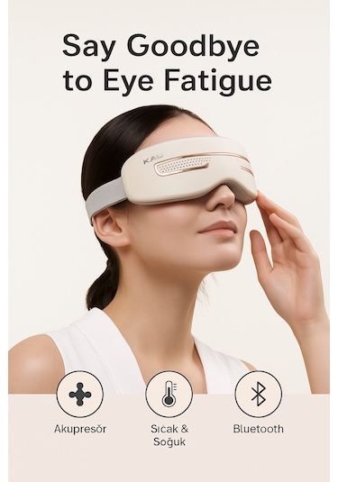 Göz Masaj Aleti Kali Taşınabilir, Isıtmalı, Soğutmalı, Bluetooth , Akapunktur Masaj Aleti Beyaz - Altın