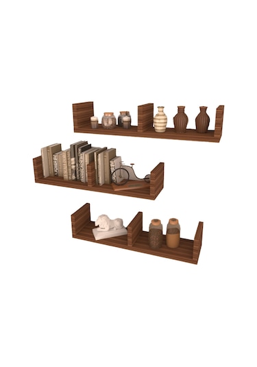 Rafkestir 3 Lü Atalanta Duvar Raf Seti Hareli Ceviz (Mat)