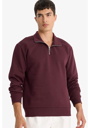 Defacto Regular Fit Dik Yaka Yarım Fermuarlı Basic Düz Sweatshirt X7405az25aubr150 Bordo Defacto Regular Fit Dik Yaka Yarım Fermuarlı Basic Düz Sweatshirt X7405az25aubr150 Bordo