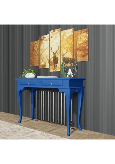 Roys Ahşap 100 Cm Mavi Çekmeceli Petek Üstü Yüksek Dresuar Ahşap