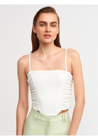 Dilvin 20129 Büzgülü Detaylı Crop Top