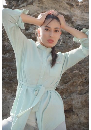 Charmwear Uzunkol Cepli Bluz Mint Yeşili