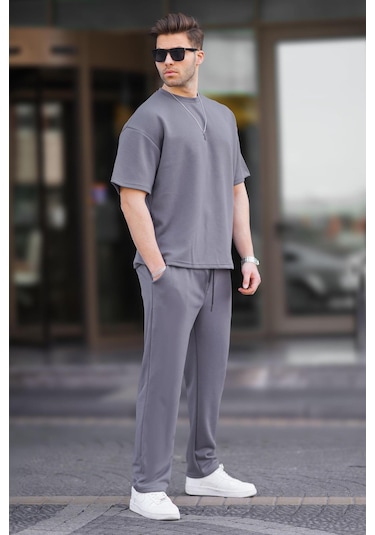 Madmext Füme Oversize Kısa Kollu Eşofman Takımı 5954-füme Füme