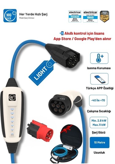 Çantalı Basic Plus Set 16a Light 11kw 10m Ac Mobil Monofaze & Trifaze Şarj Wallbox 11 Kw