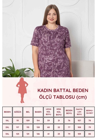 Alimer Kadın Mürdüm Bisiklet Yaka Büyük Beden Pijama Takm 2766b-m Mürdüm