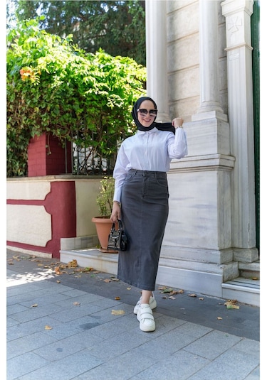 Ara Boy Likralı Gabardin Etek Antrasit