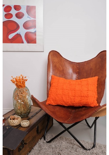 Peraluna Foam Pıllow Şifon Şerit Triko Yastık Kılıfı 60x40 Cm Turuncu - Turuncu