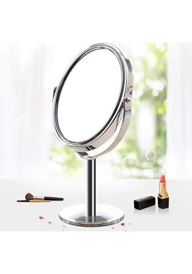 Sonx Oval Masaüstü Ayaklı 360 Dönebilen Çift Taraflı Büyüteçli Krom Ayna 18x10cm Siyah