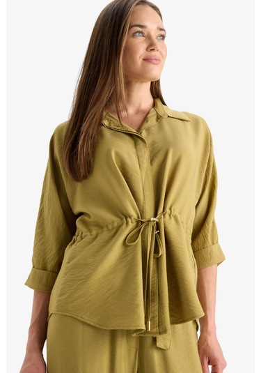 Defacto Beli Lastikli Uzun Kollu Gömlek F4972ax25aukh255 Haki