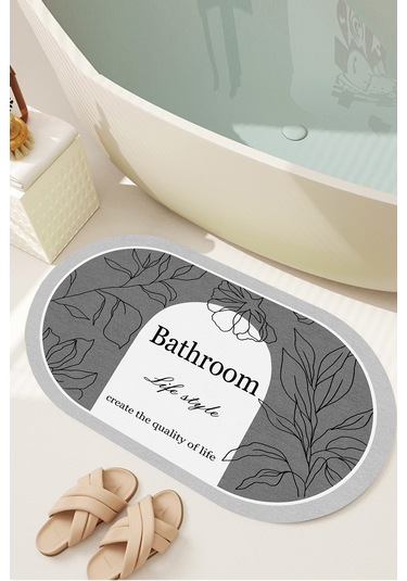 Decomia Home D8049 Dijital Kaymaz Yıkanabilir Banyo Paspası Gri 60 x 100 Çok Renkli